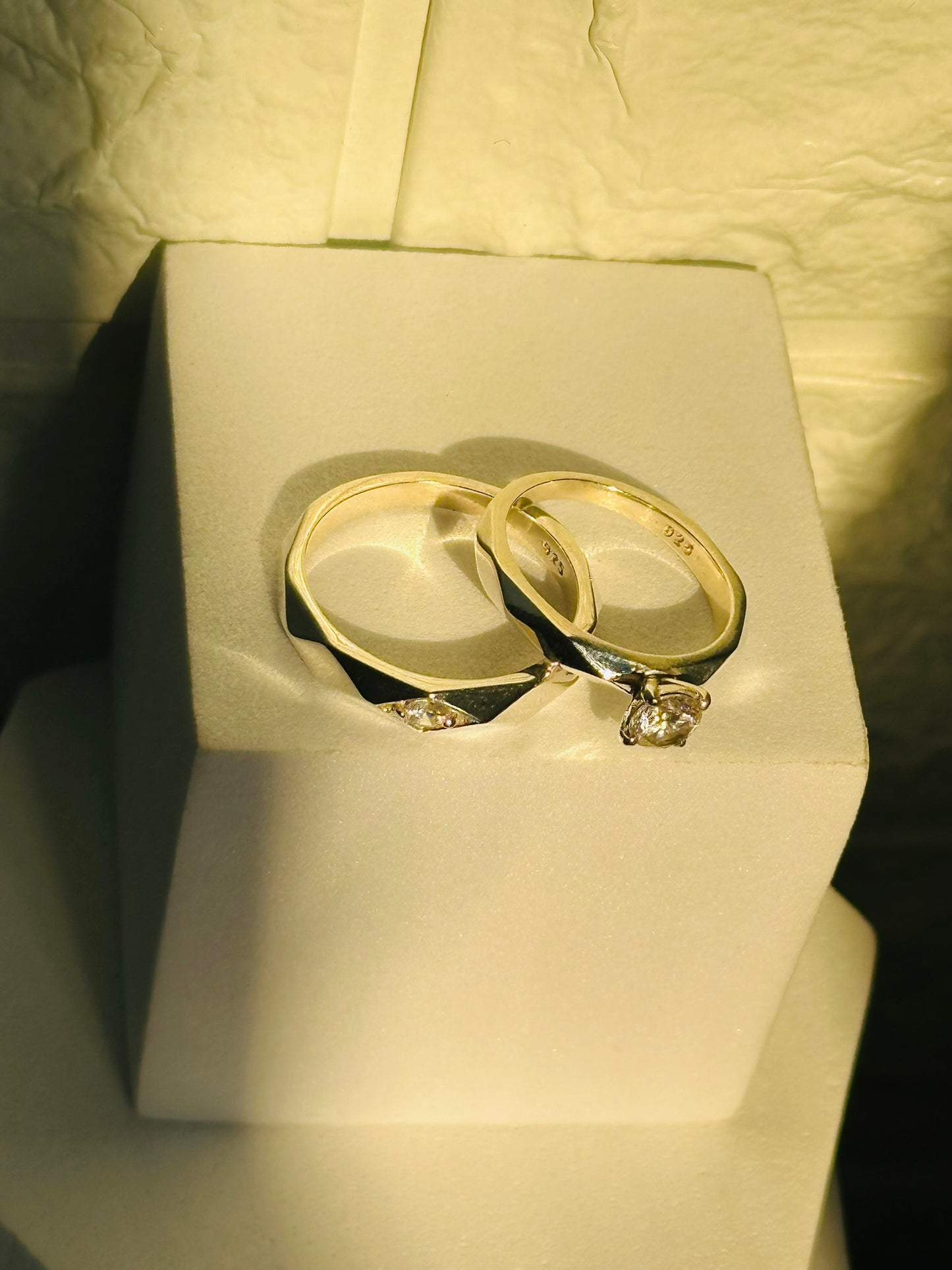 gleaming together couple rings