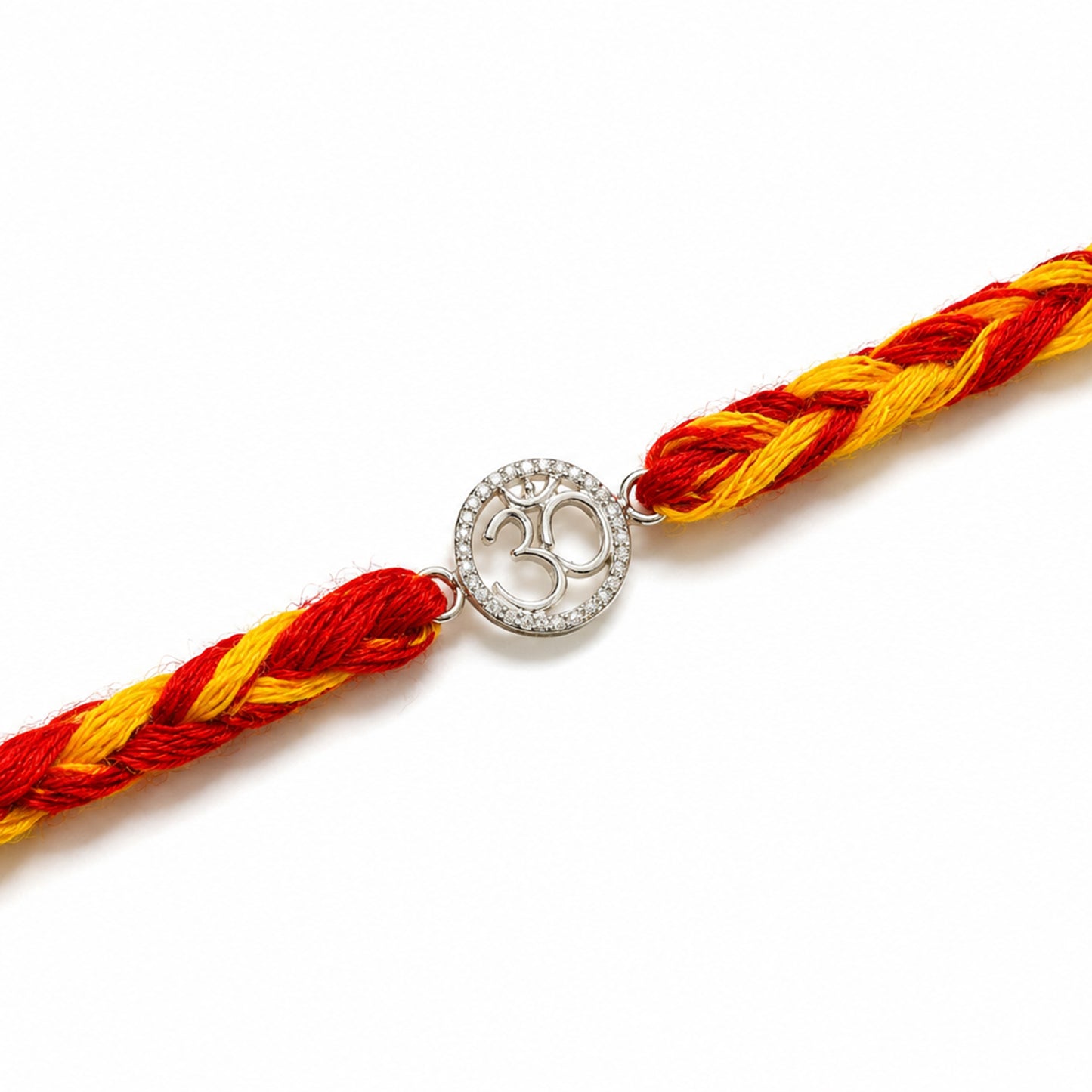 om glow rakhi in 925 sterling silver — om motif in zircon-studded frame, house of binti
