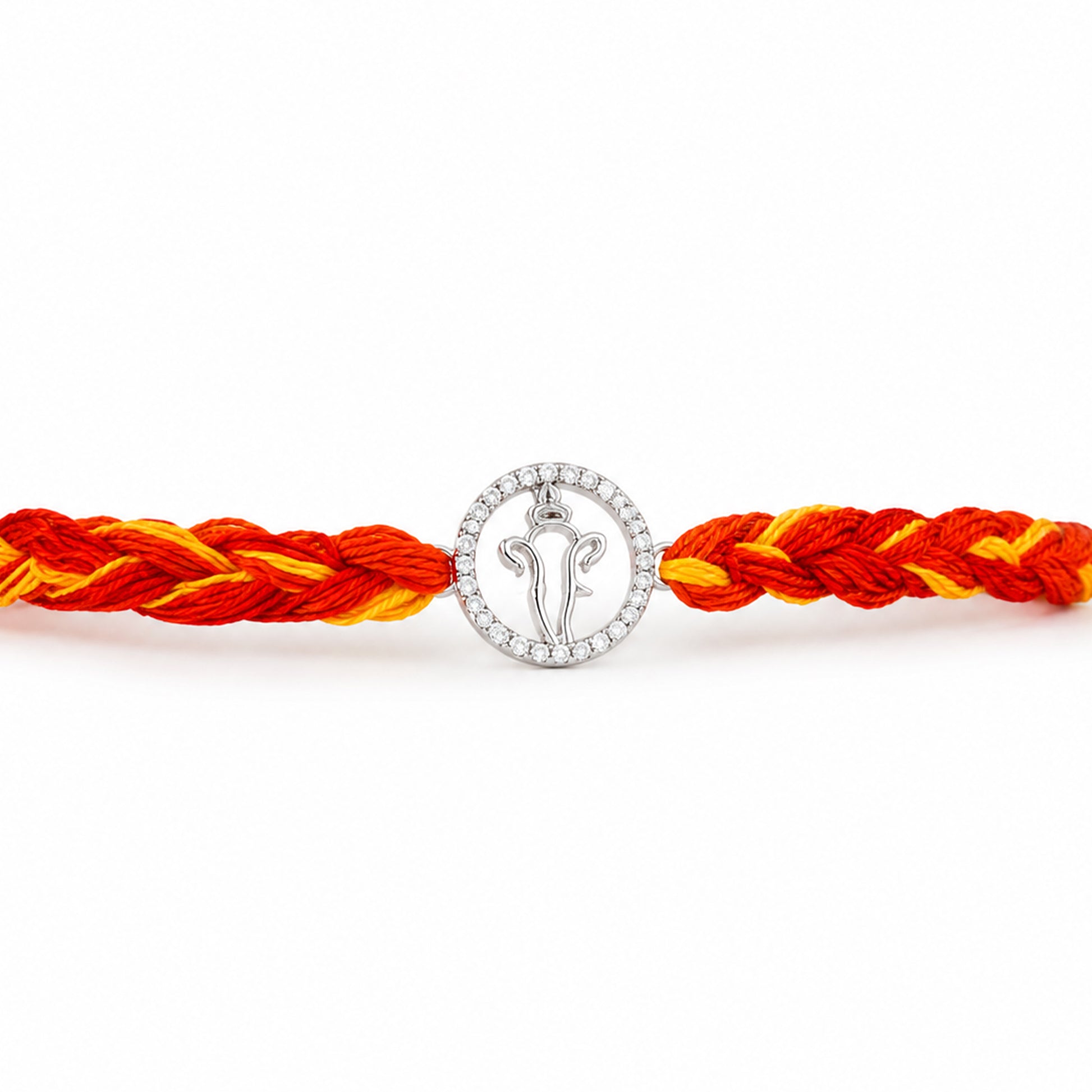 Ganesh Glow Rakhi in 925 sterling silver — Ganesha motif in zircon-studded frame, House of Binti