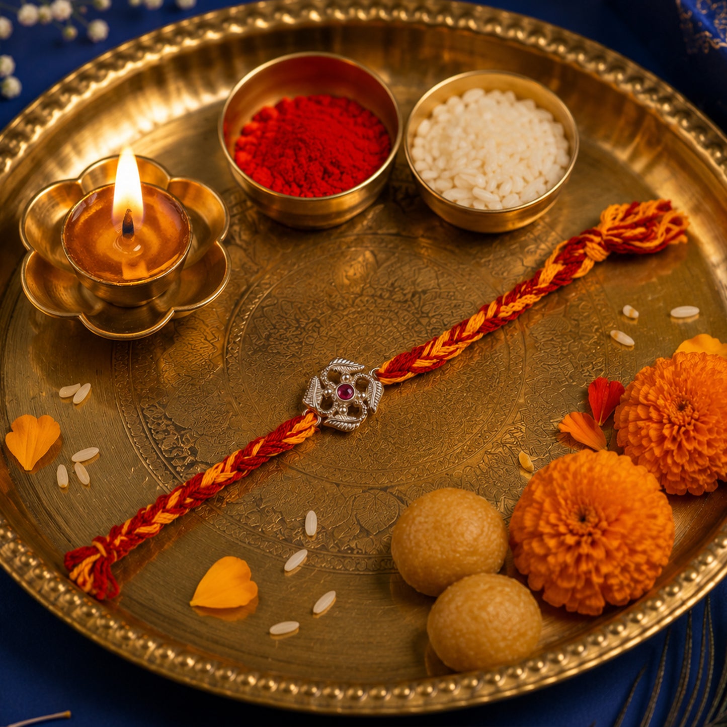 swastik red stone rakhi