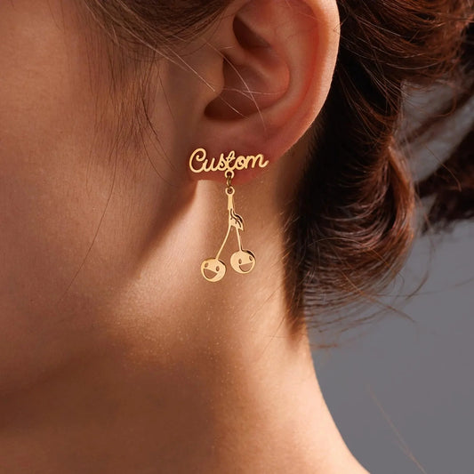 Custom Name Floral Drop Earrings – Personalized Cherry Blossom Design