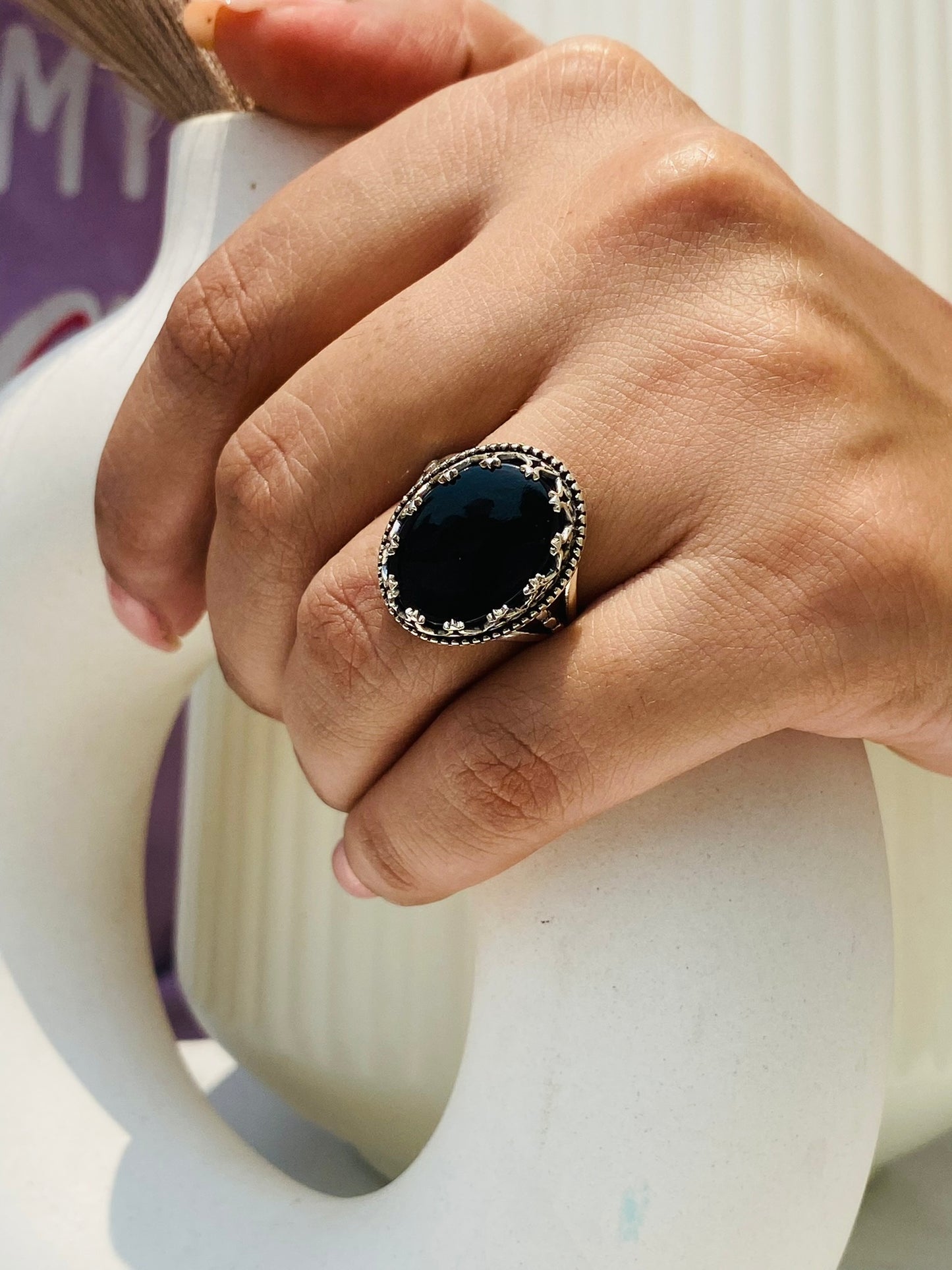 mystic oval onyx ring