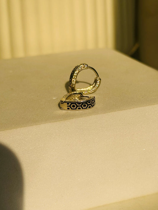 Hexa Pattern Black Enamel Hoops