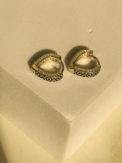 Hexa Pattern Black Enamel Hoops