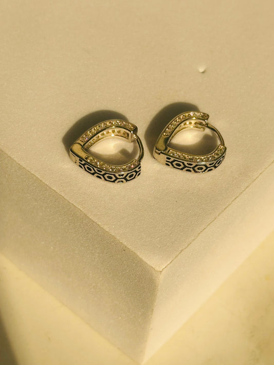 Hexa Pattern Black Enamel Hoops