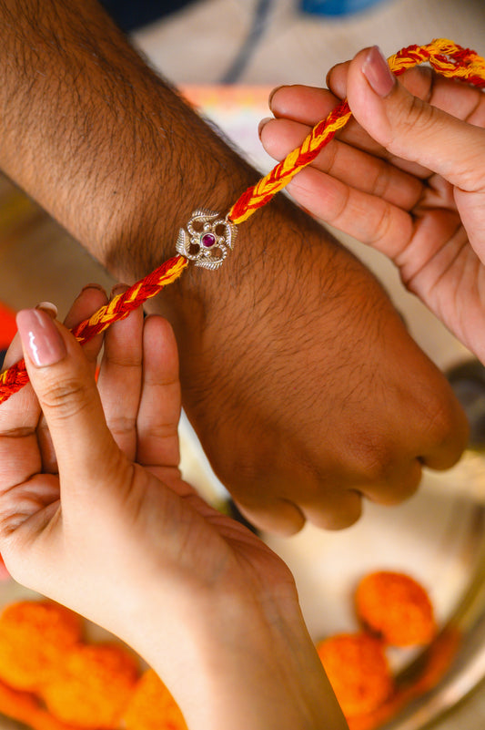 Swastik Red Stone Rakhi