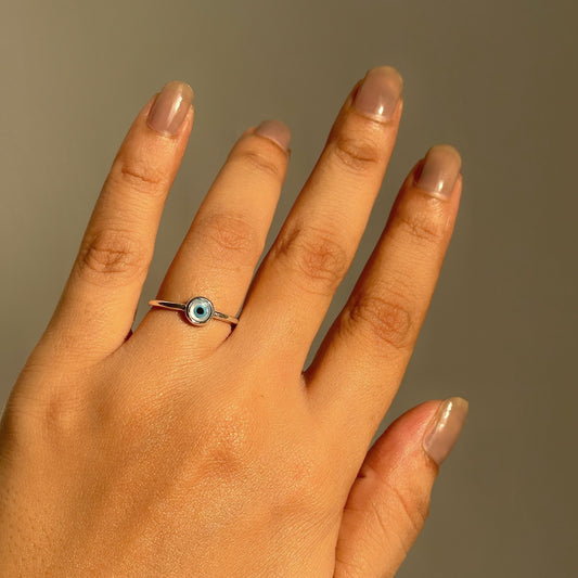 Classic Evil Eye Ring in 925 sterling silver with 4mm nazariya stone, House of Binti