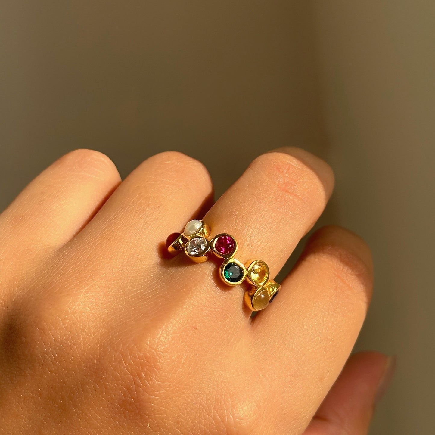navratna ring in 925 sterling silver set with nine navgrah gemstones, house of binti