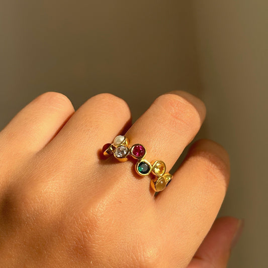Navratna Ring in 925 sterling silver set with nine navgrah gemstones, House of Binti
