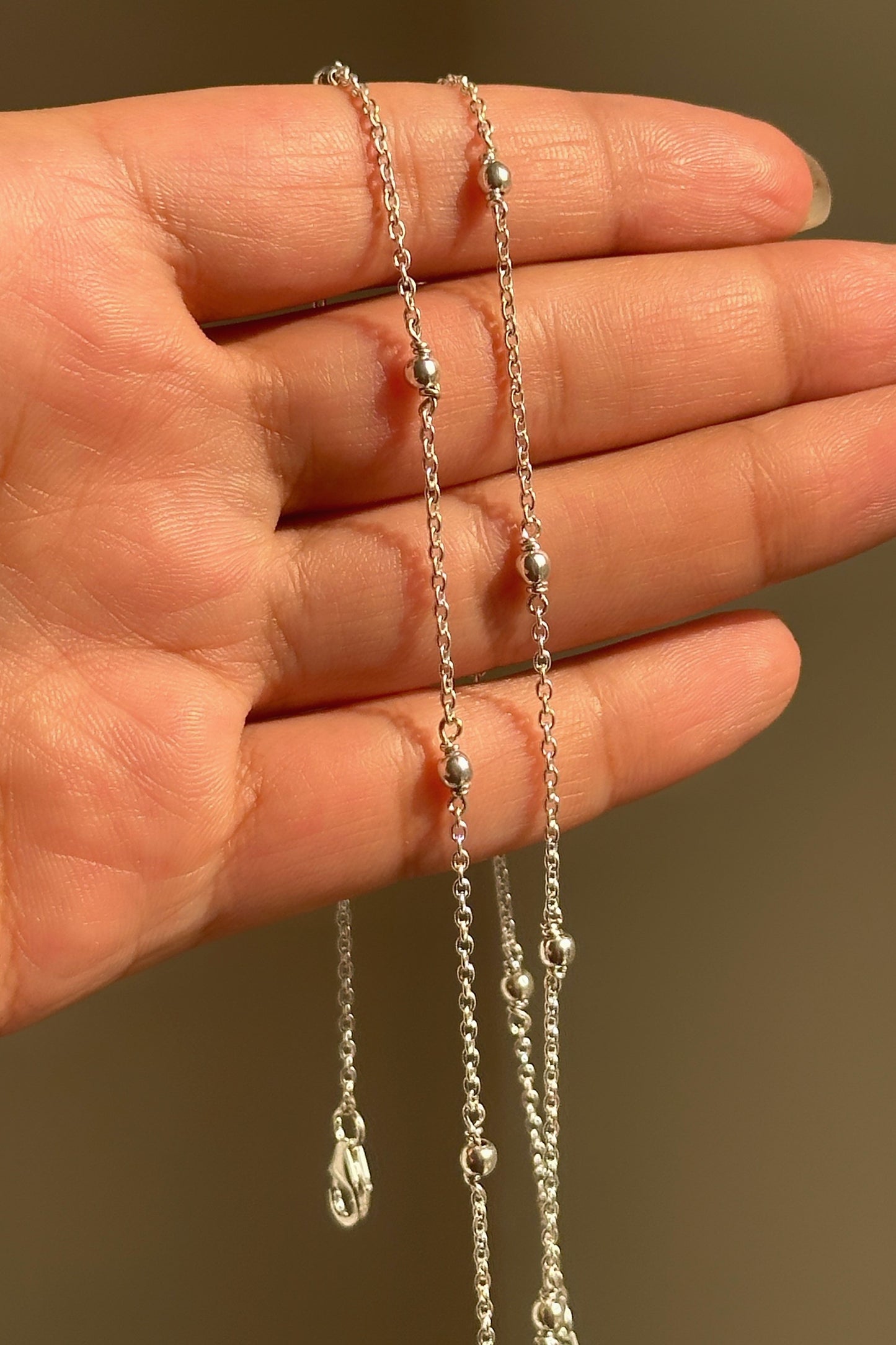 minimal bead anklet in 925 sterling silver payal with polished silver beads, house of binti