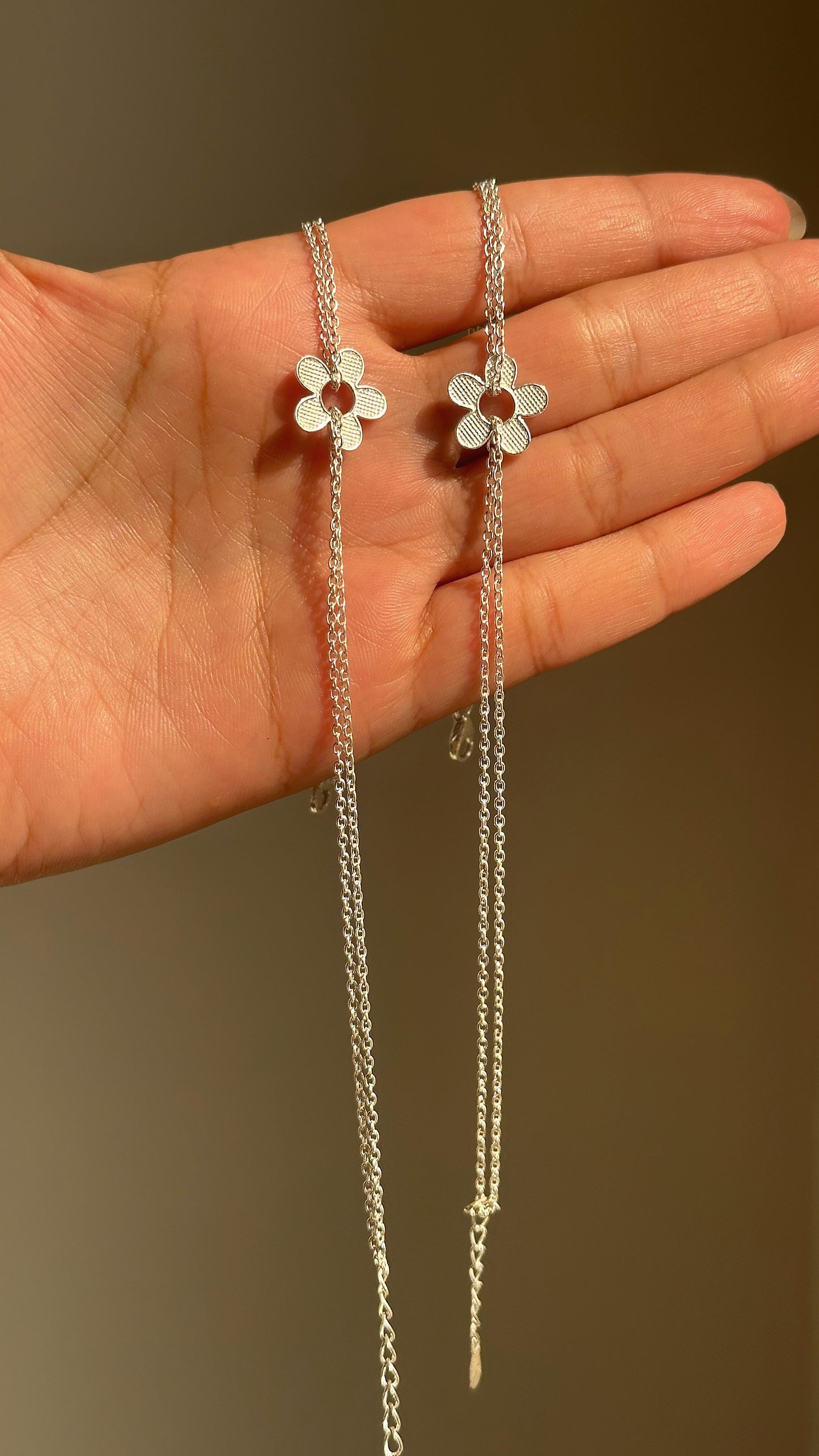 floral charm anklet in 925 sterling silver payal with delicate floral motif, house of binti