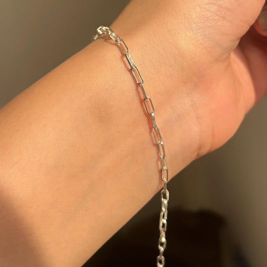 Paperclip Link Bracelet in 925 sterling silver with elongated minimal links, House of Binti