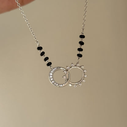Twin Eclipse Mangalsutra worn — 925 silver mangalsutra with black beads