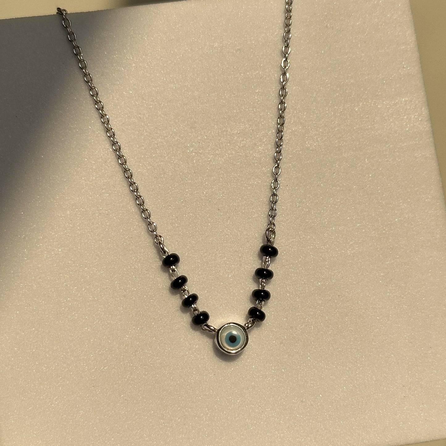 evil eye essence mangalsutra — 4mm nazariya with black beads in 925 silver