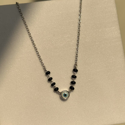 Evil Eye Essence Mangalsutra — 4mm nazariya with black beads in 925 silver