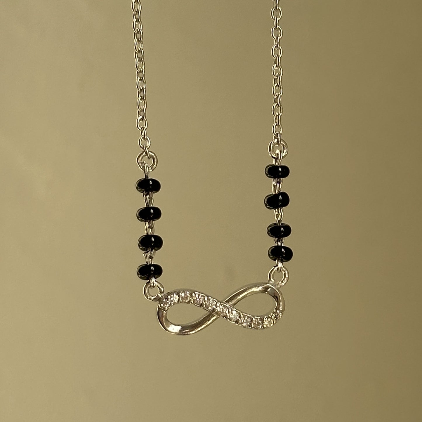 infinity grace mangalsutra worn — minimal 925 silver mangalsutra