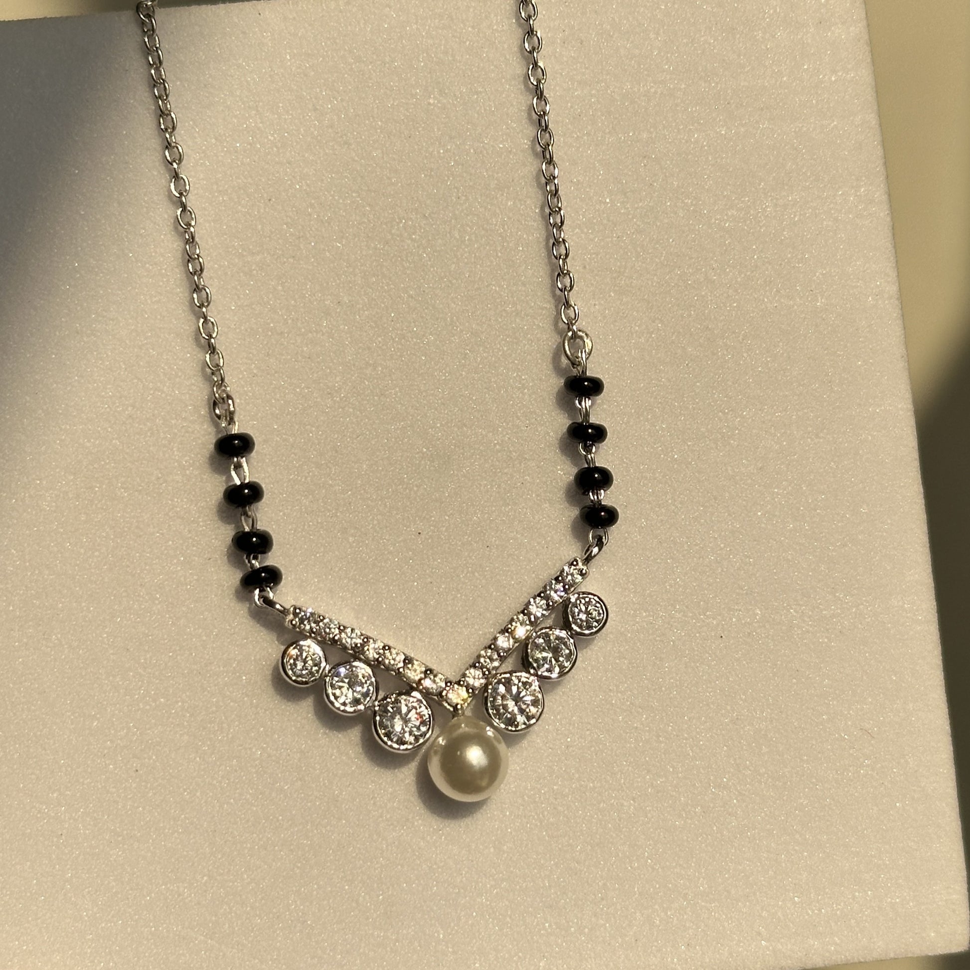 Royal Pearl Mangalsutra worn — 925 silver mangalsutra with black beads