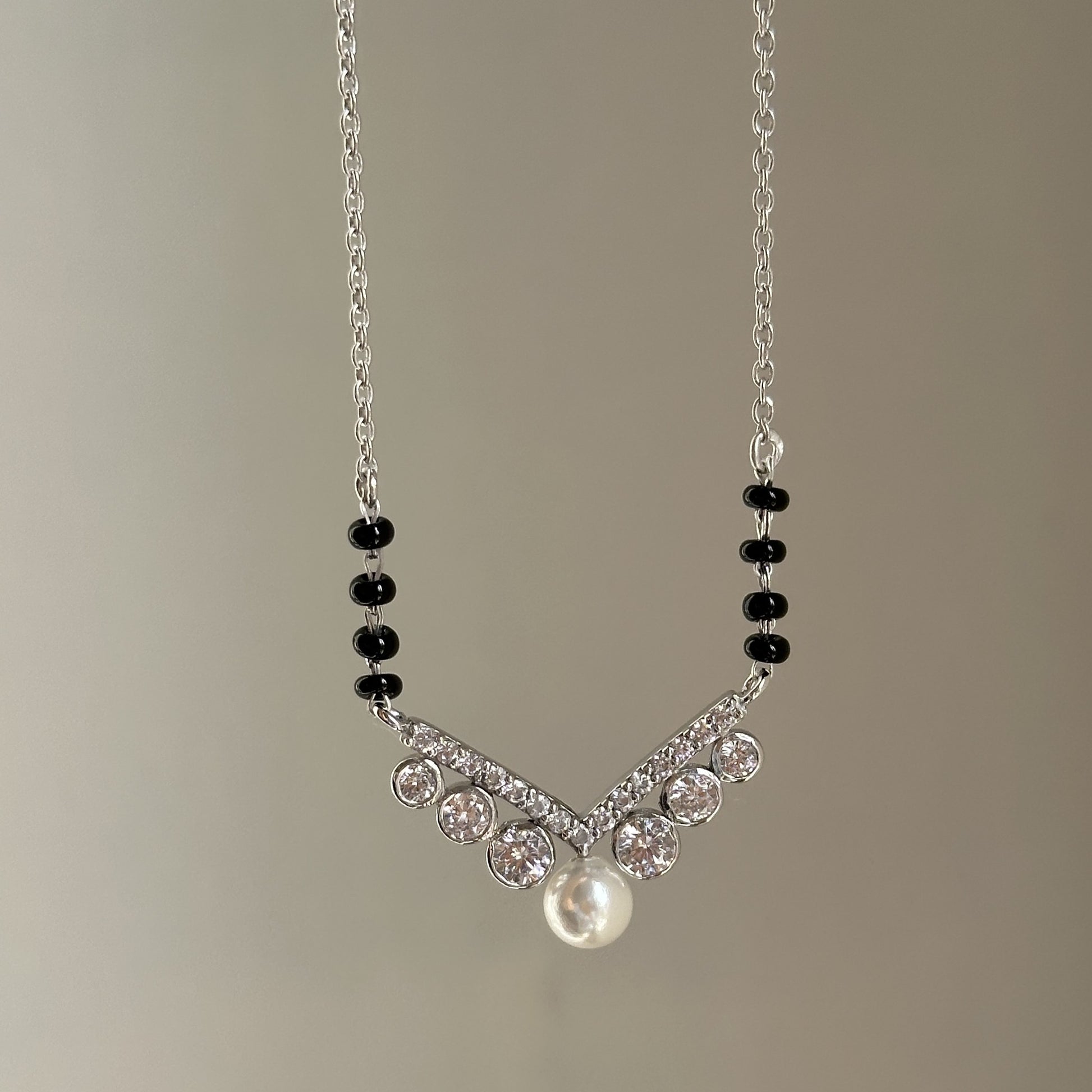 Royal Pearl Mangalsutra — V-shaped zircon with pearl in 925 sterling silver