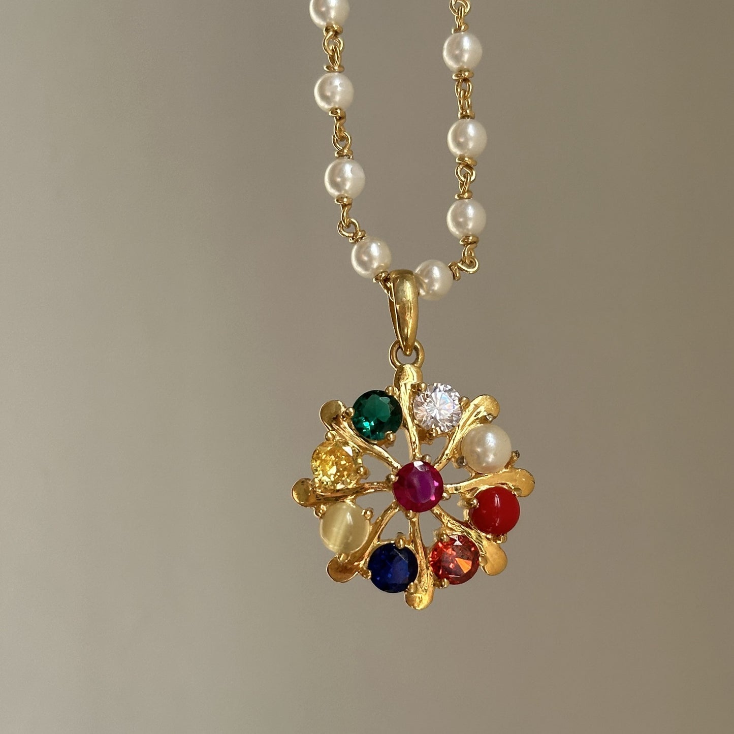 navratna pearl pendant necklace