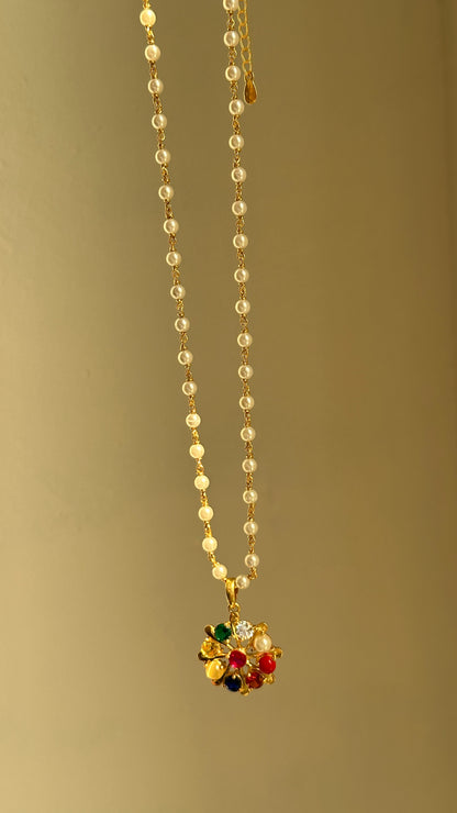 Navratna Pearl Pendant Necklace