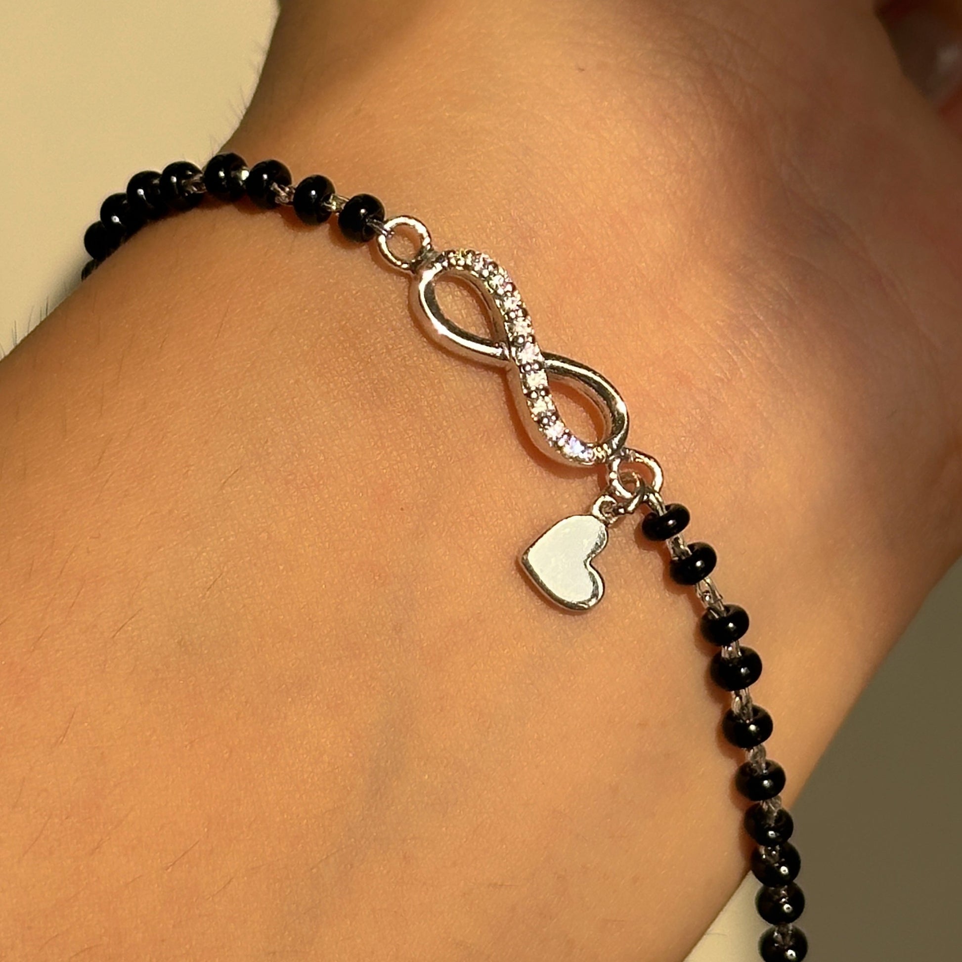 Infinity Heart Mangalsutra Bracelet — engravable heart charm in 925 silver