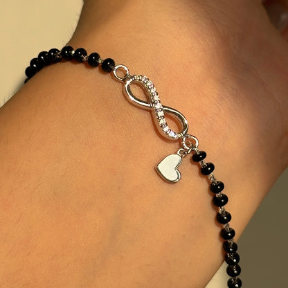 Infinity Heart Mangalsutra Bracelet — engravable heart charm in 925 silver