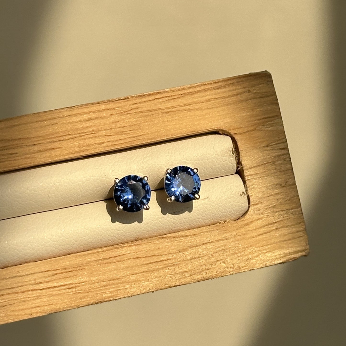 sapphire glow studs 6mm — round blue zircon studs in 925 sterling silver