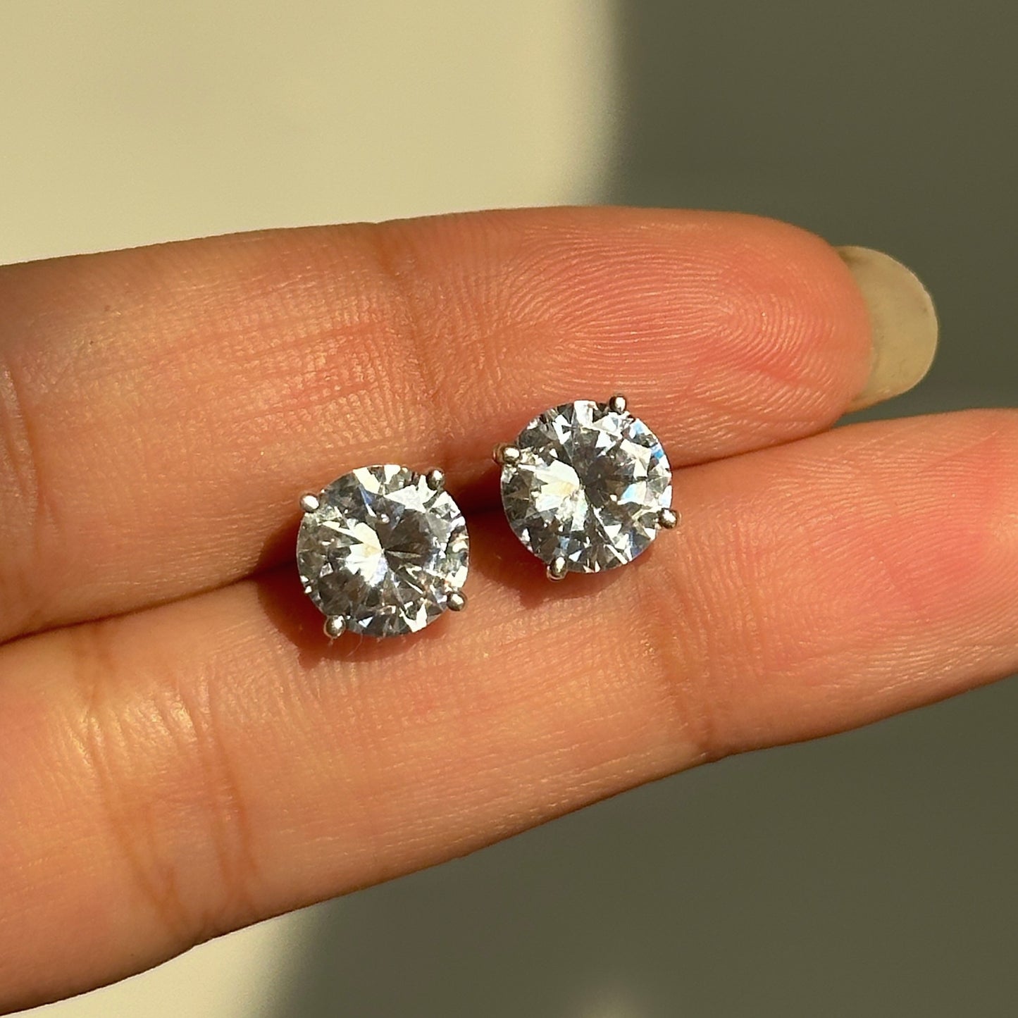luna spark studs 8mm — round white zircon studs in 925 sterling silver