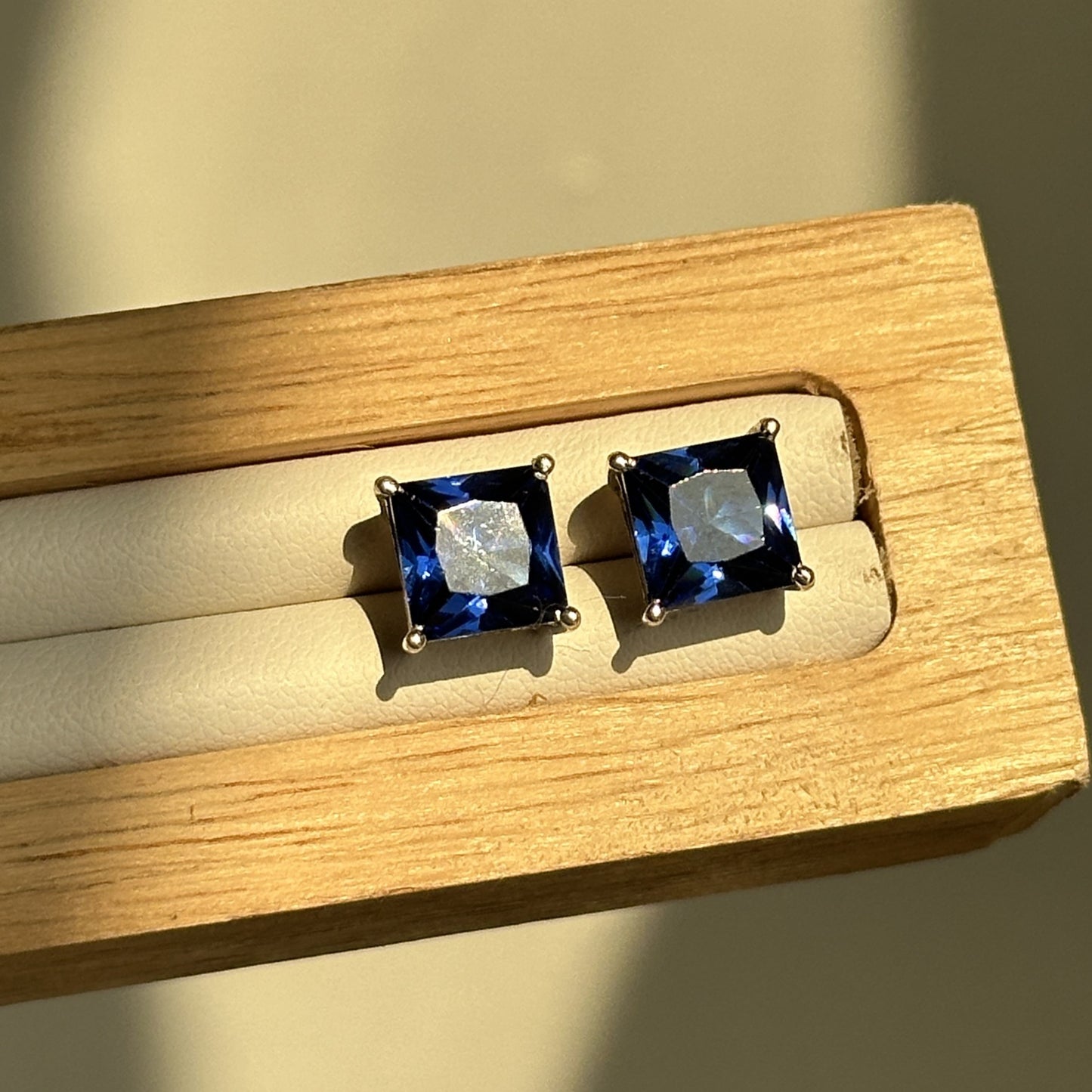 sapphire square studs — 8mm blue zircon square studs in 925 sterling silver