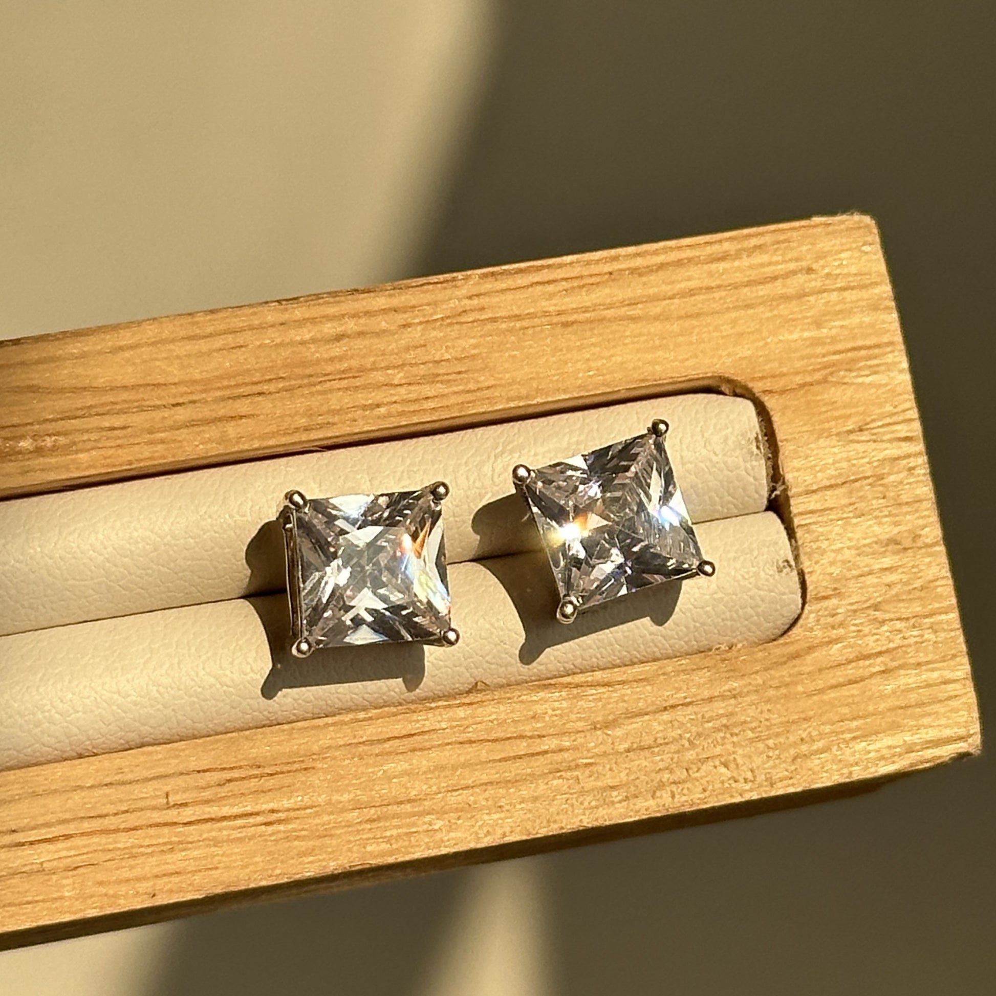 Luna Square Studs — 8mm white zircon square studs in 925 sterling silver