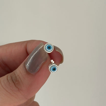 Original Evil Eye Studs close-up — blue evil eye stone detail