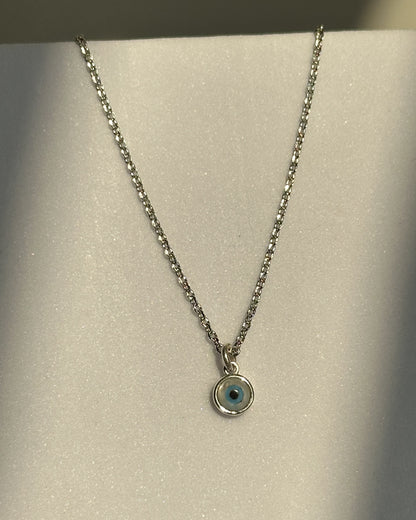 Small Evil Eye Neckpiece worn — 925 silver nazariya necklace