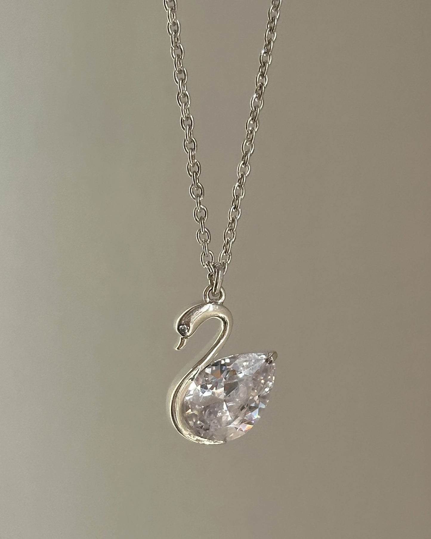 celeste swan neckpiece — 925 silver swan pendant with pear-cut zircon