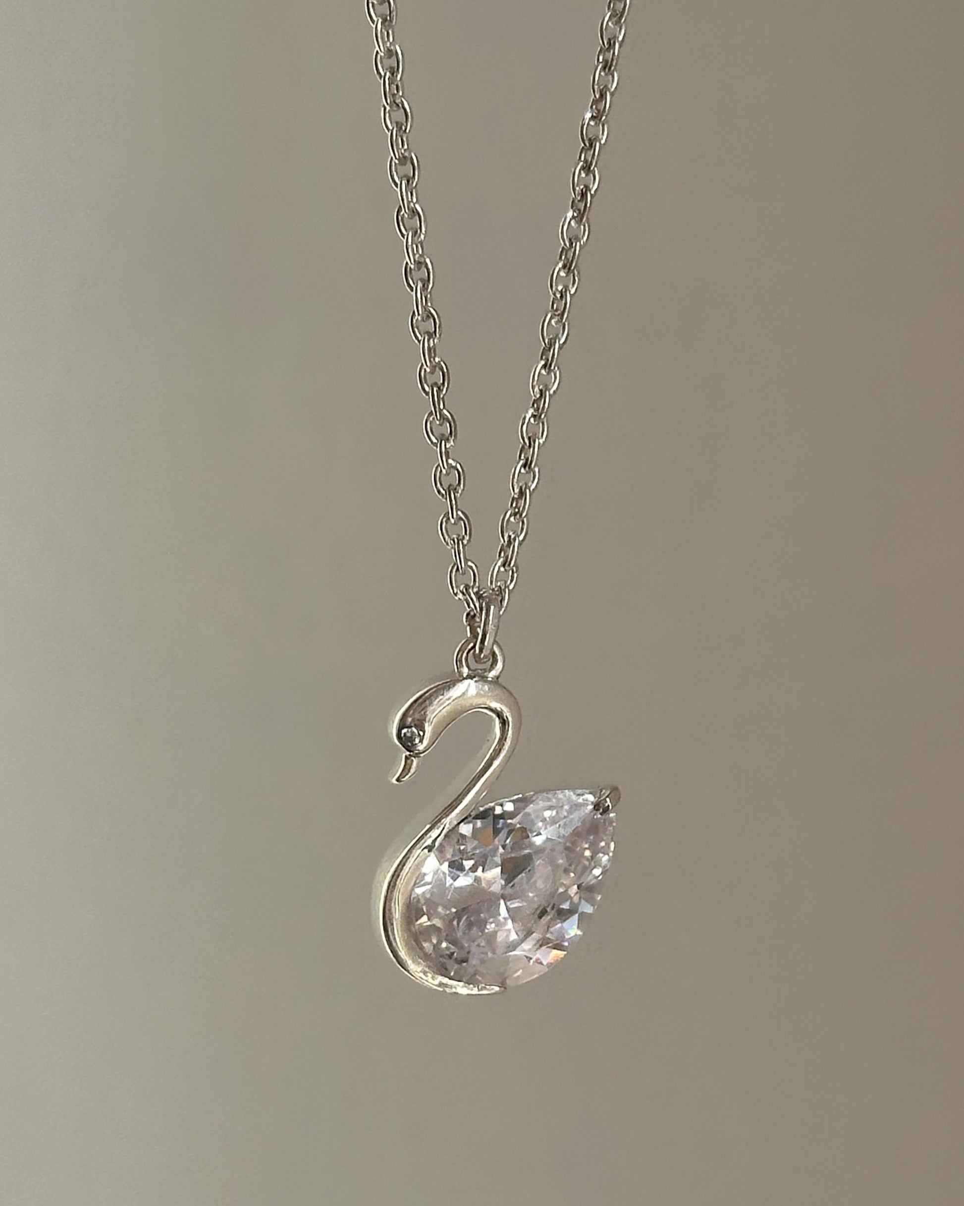 Celeste Swan Neckpiece — 925 silver swan pendant with pear-cut zircon