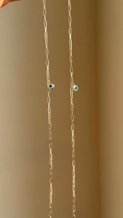 Evil Eye Charm Anklet close-up — blue evil eye charm detail
