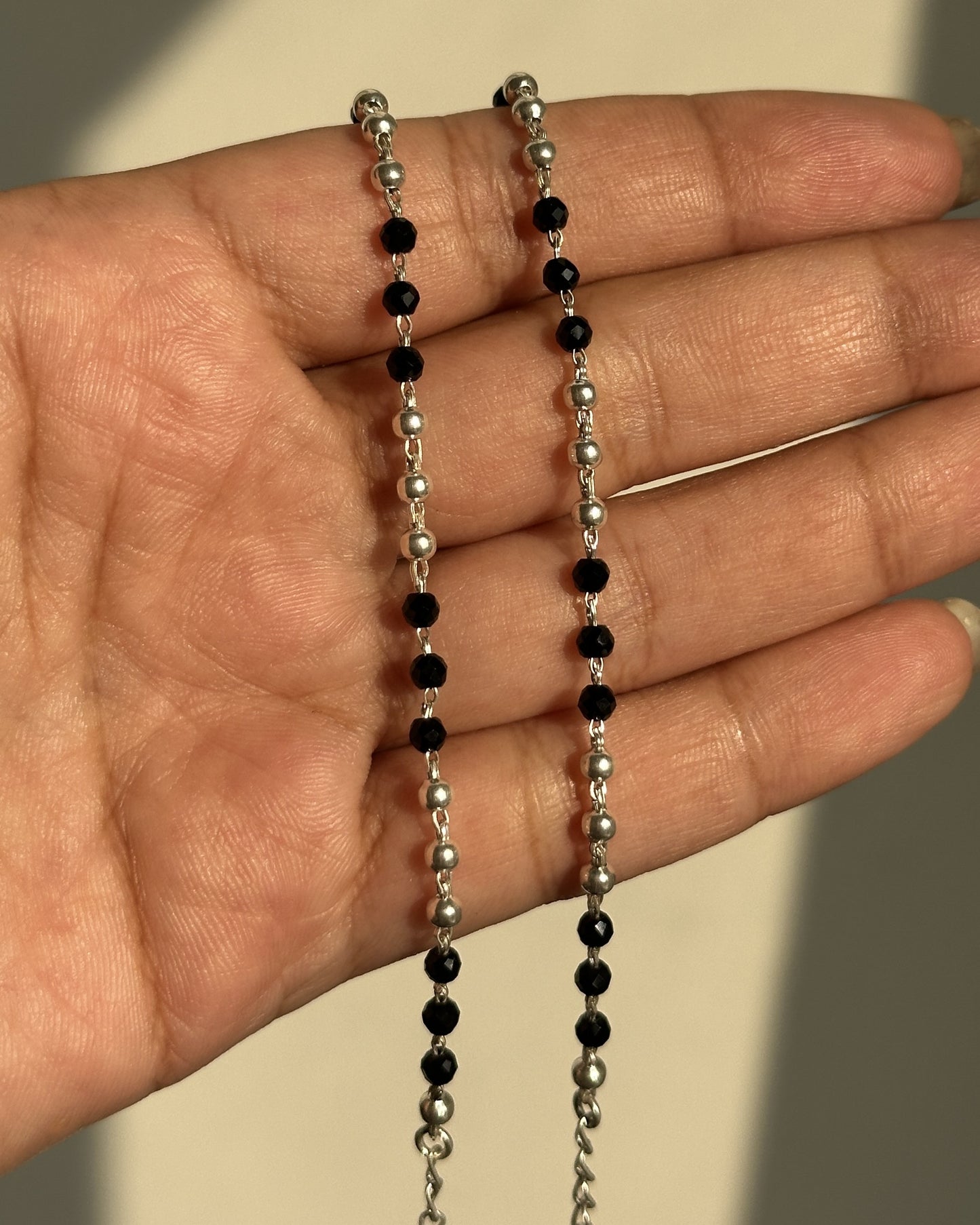 tiny black bead anklet — 925 silver kids payal with traditional black beads