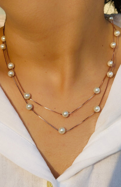 Double Line Pearl Chain (Rose Gold)