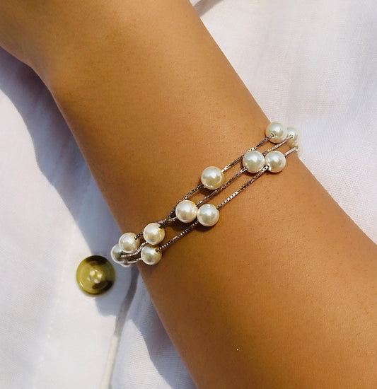 Triple Line Pearl Bracelet
