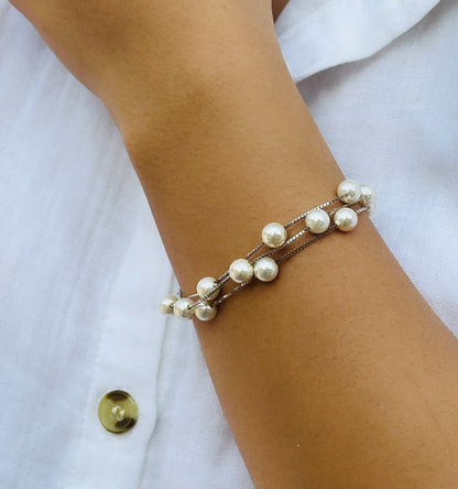 Triple Line Pearl Bracelet