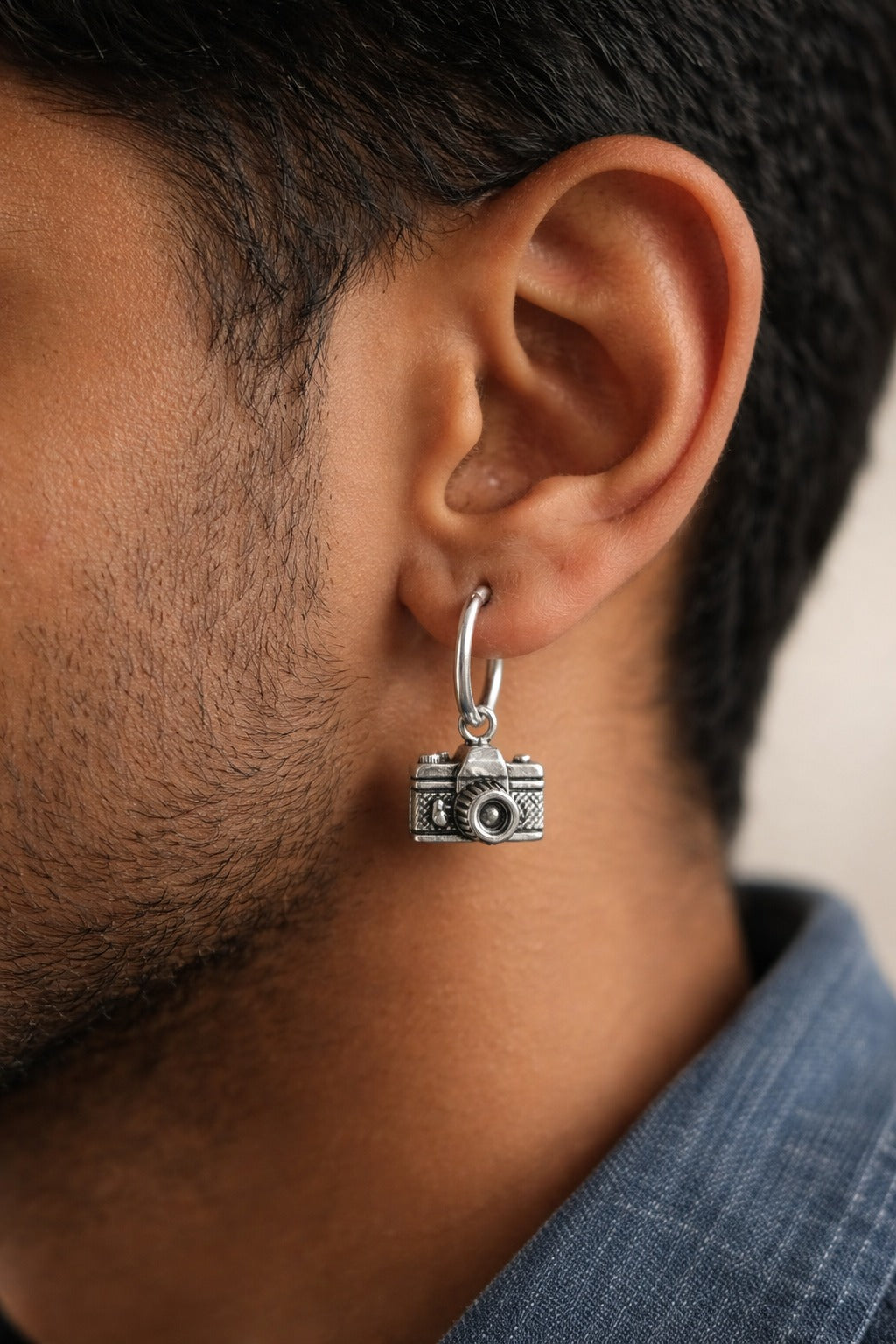 camera charm hoops