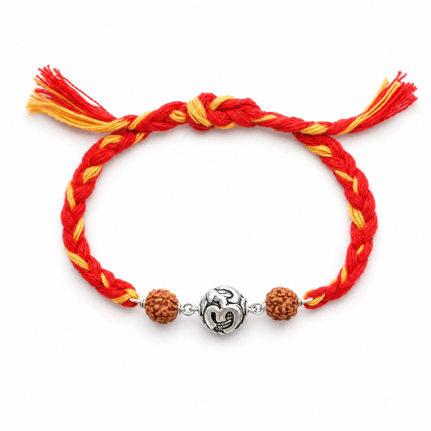 om blessing rudraksha rakhi — oxidised 925 silver om bead with natural rudraksha beads