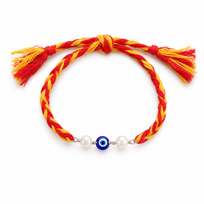 Pearl Evil Eye Rakhi — 925 silver nazariya bead with pearl accents