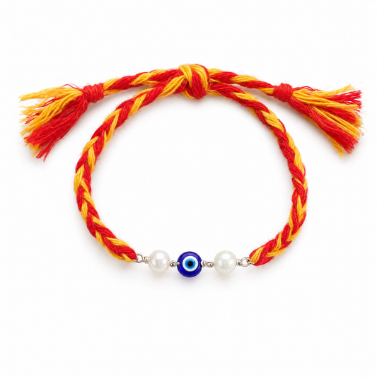 Pearl Evil Eye Rakhi — 925 silver nazariya bead with pearl accents