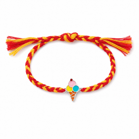 Ice Cream Delight Rakhi — enamel ice cream in 925 sterling silver, kids rakhi