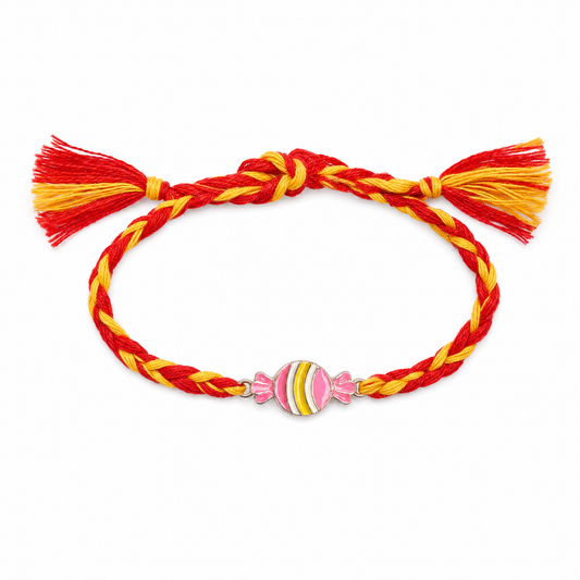 Candy Pop Rakhi — colourful enamel candy motif in 925 sterling silver, kids rakhi