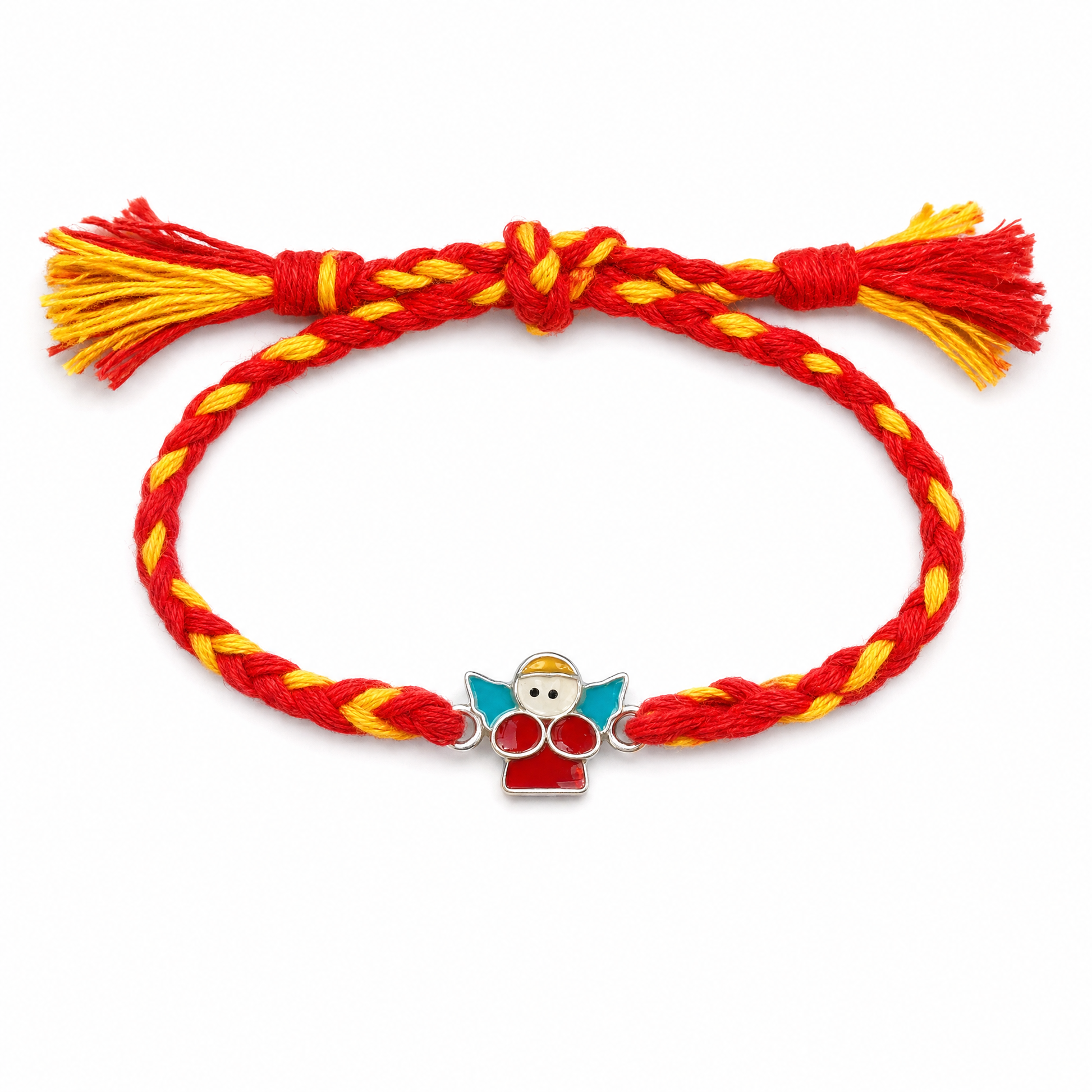 Little Angel Rakhi — enamel angel motif in 925 sterling silver, kids rakhi